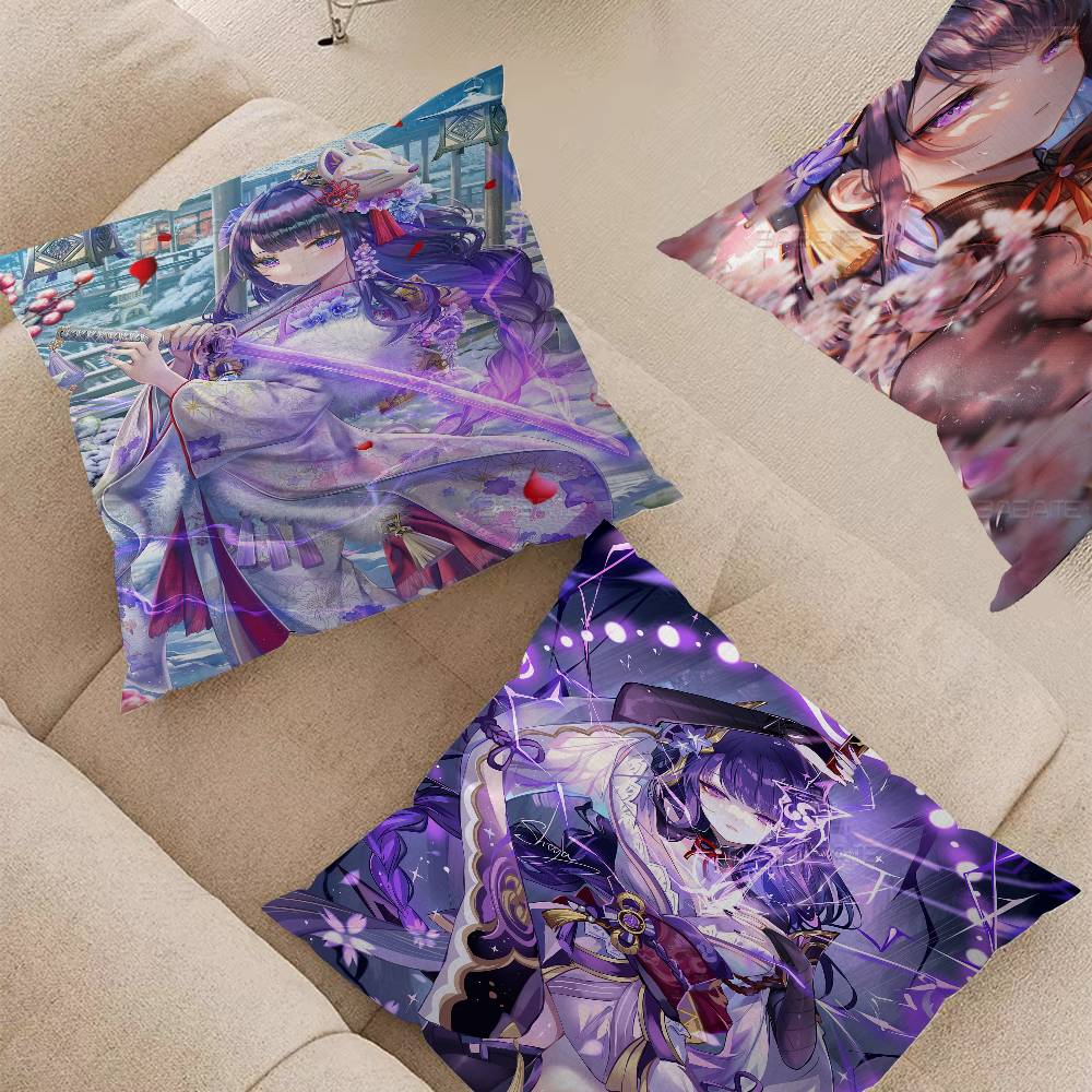 G-Genshin Impact Raiden Shogun Stitch Lucky Dragon Pillow Cover Sofa Cushion Cover Home Room Decoration Children Gift