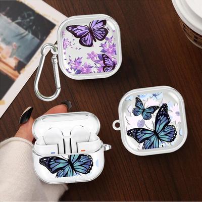 Case For Samsung Galaxy Buds 2Pro Live 3 FE 3Pro 2 4Pro 4 Pro Clear Earphone Cases Cover With Hook INS Retro Butterfly