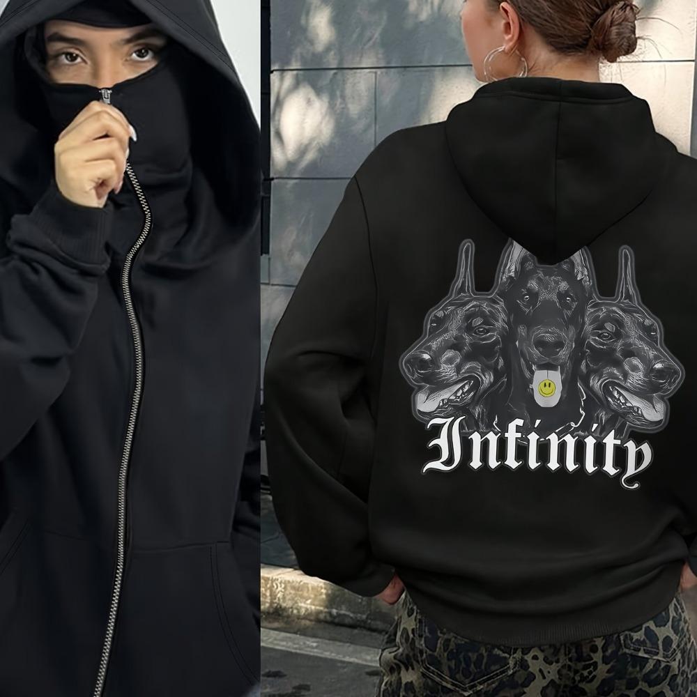 Double Hat, Double Neck Men's and Women's Fashionable Street Style Hooded Sweatshirt with Printed Zipper Pattern Sweatshirt