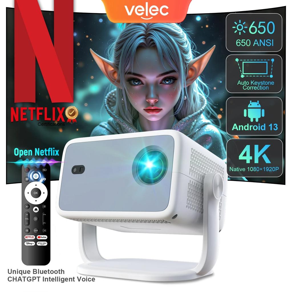 New TP350 Netflix Certification Projector 4K Android 13 Native Wifi6 BT5.2 1080P 650ANSI Portable Projector Auto Keystone Correction