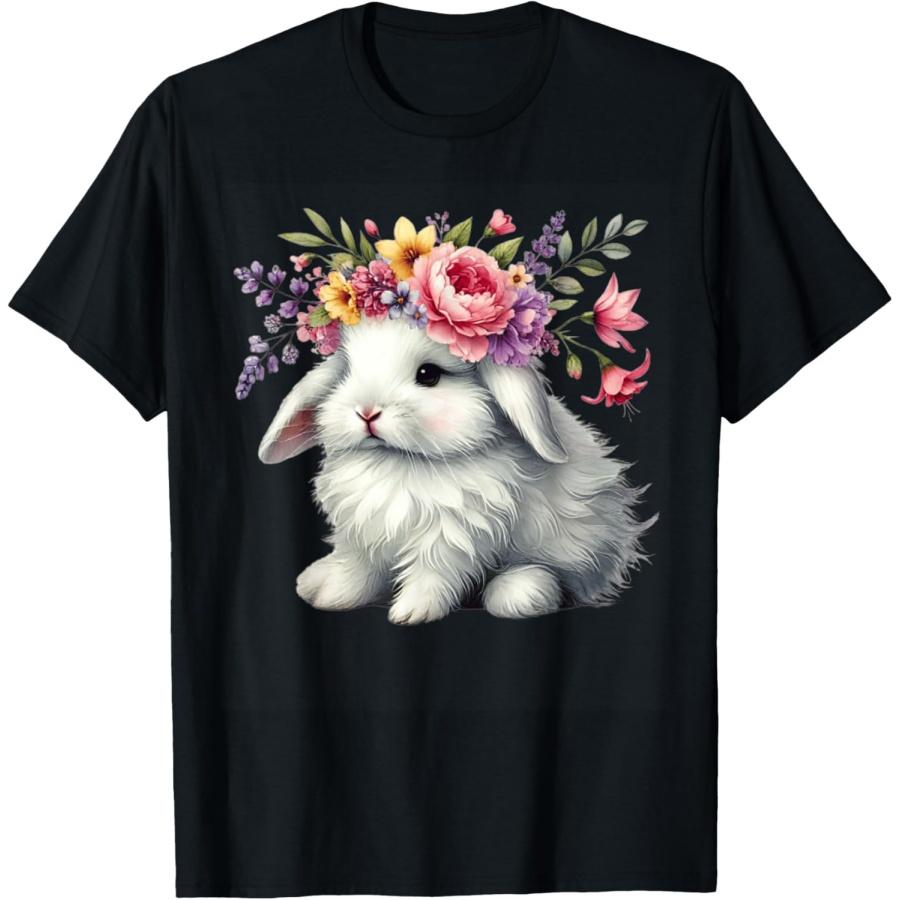 

Пасхальный Кролик с Цветочной Короной Милые Девочки Женская Футболка XXXXXL чёрный