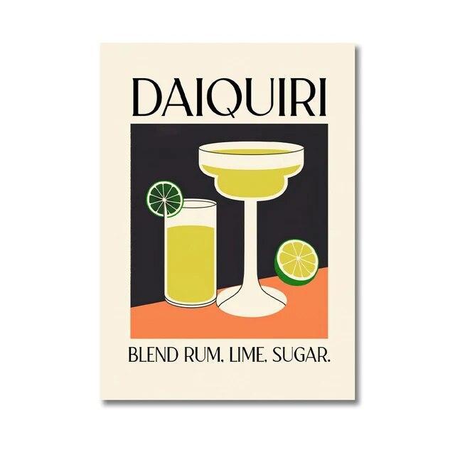 

Мультфильм Фруктовый сок Мохито Кайпиринья Ежевика Плакаты и принт Аперол Напиток Холст Картина Клуб Бар Ресторан Домашний декор стены без рамки 21*30cm