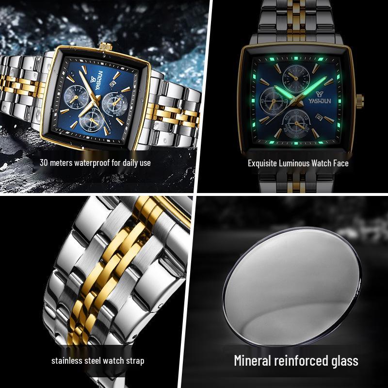 Men's Luxury Quartz Watch: Waterproof, Calendar, Luminous with Stainless Steel Band