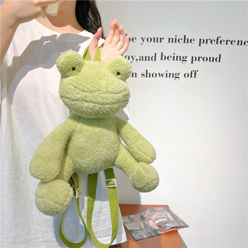 Plush Green Frog Cartoon Backpack For Girls Gift And Daily Use