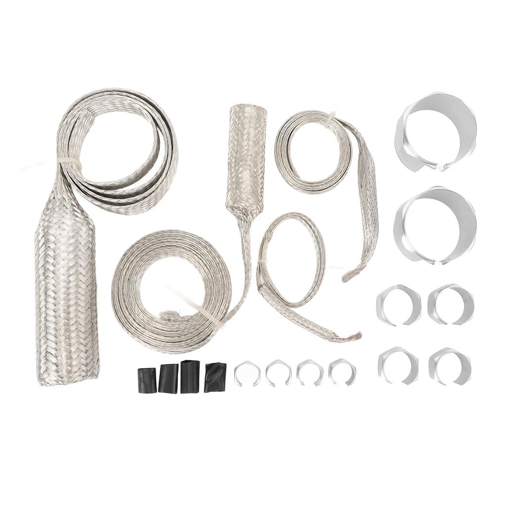 Stainless Steel Dress Up Hose Cover Kit Universal Radiator Hose Sleeving Set Extreme Heat Resistant for Vehicle Silver