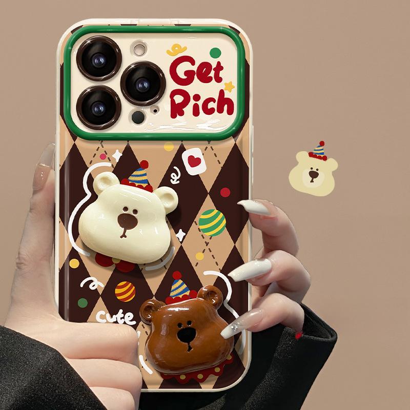 Applicable To Apple 15pro Mobile Phone Case Iphone14/13 Diamond Christmas Bear Doll 11/12 Flip Mirror X