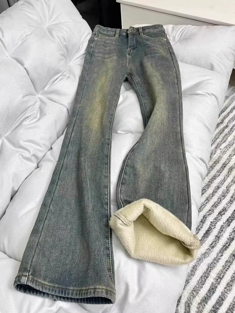 

Женские ретро джинсы клеш от колена большого размера высокого качества - Не облегающие, брюки в пол 4XL