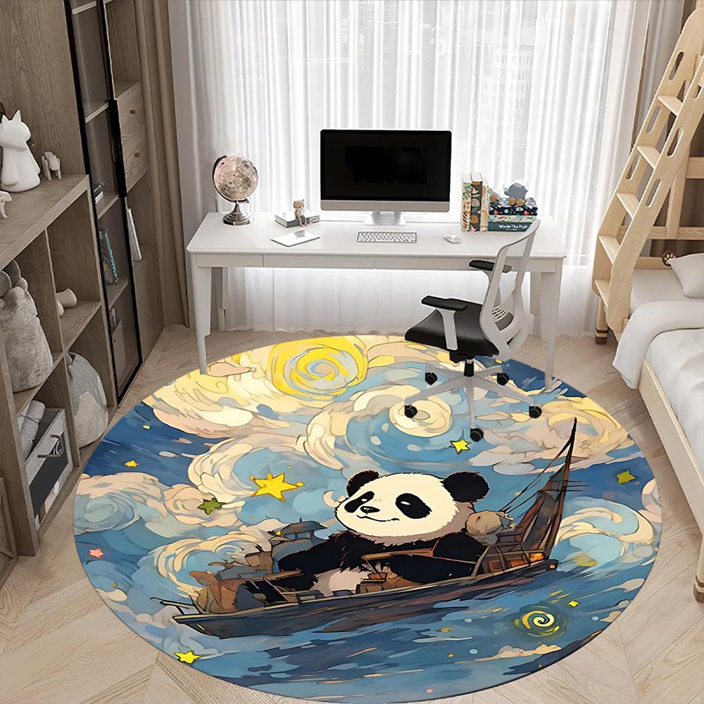 1pc Panda Starry sky Office Round Area Rug, Indoor Mat Suitable For Office, Under Office Chairs Bedroom Living Room Home Decor, Room Deco 011