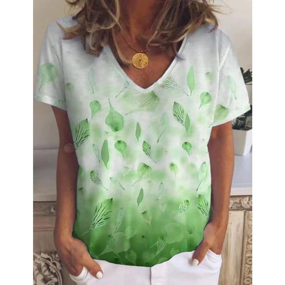 Women's T-shirt Summer V-neck 3d Color Printing T Shirt Girls' Short-sleeved Harajuku Pullover Ladies Y2k Fashion Sweatshirt 5xl