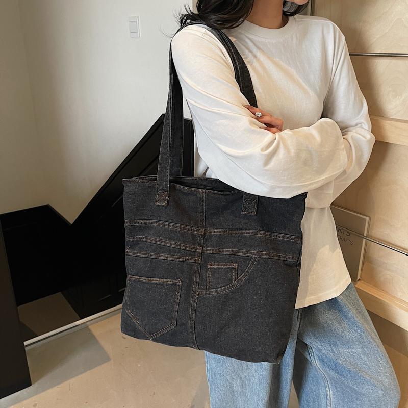 Vintage Large Capacity Denim Bag Women's Shoulder Bag Student Class Bag