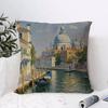 Oil Painting Venice Town Cushion Cover Eco Linen Pillow Case DoubleSided Print Breathable Durable Zipper Home Decor Gift