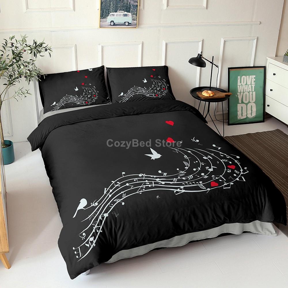 Black White 3d Music Note Bedding Set Duvet Cover Sets Comforter Bed Linen Twin Queen King Single Size Musical Instrument Piano