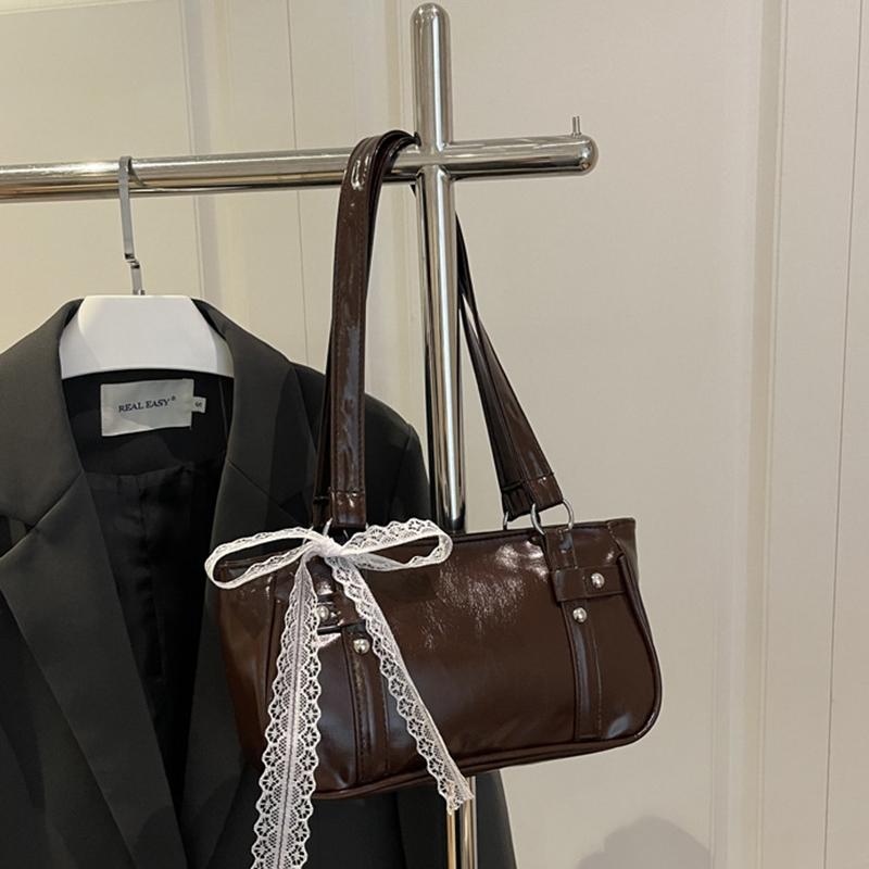 

Yogodlns New Fashionable Oil Wax Leather Cylinder Handbag Women s Commuter Crossbody Bag Pure Color Crossbody Bag Retro Style 28.5x7.5x14.5cm кавовий