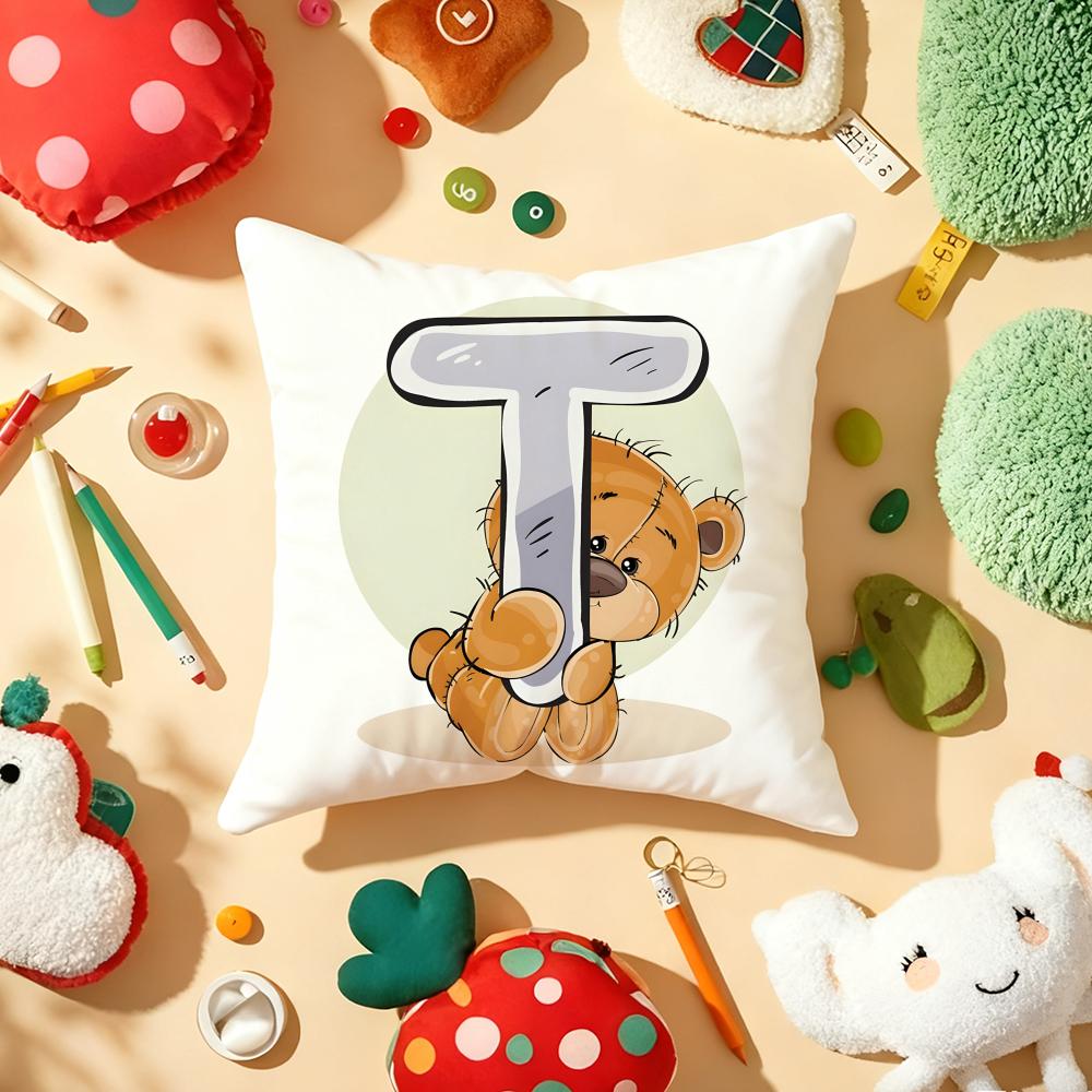Cute Cartoon Bear Animal Letter Cushion Cover Plush Fabric Soft DoubleSided Printed Sofa Warm Winter Home Gift Pillow Cover