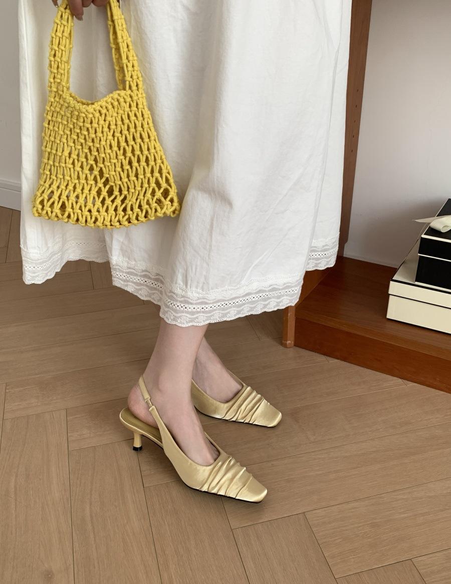 

Niche green high heels thin heel bag head sandals fairy shoes 2025 new spring and summer with skirt pointed single shoes 39 жёлтый