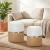 Nesting Round Ottoman with Storage Set of 2 - Cream/Brown