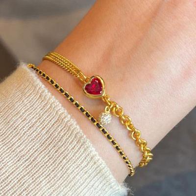 Retro Light Luxury Charm Heart-shaped Zircon Heart Bracelet Simple Style Bracelets for Women Party Wedding Romantic