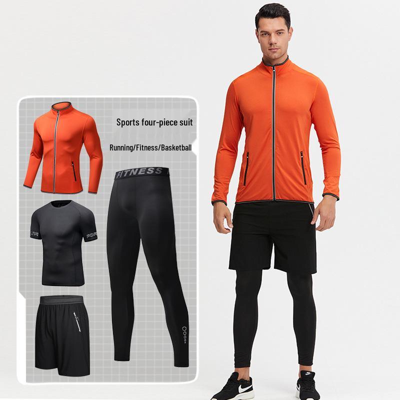 Men's Quick-Dry Reflective Running & Fitness Suit - 4-Piece Set