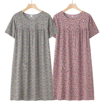 Summer Cotton Silk Short-Sleeve Nightgown for Middle-Aged and Elderly Women – Lightweight, Loose-Fit Home Dress