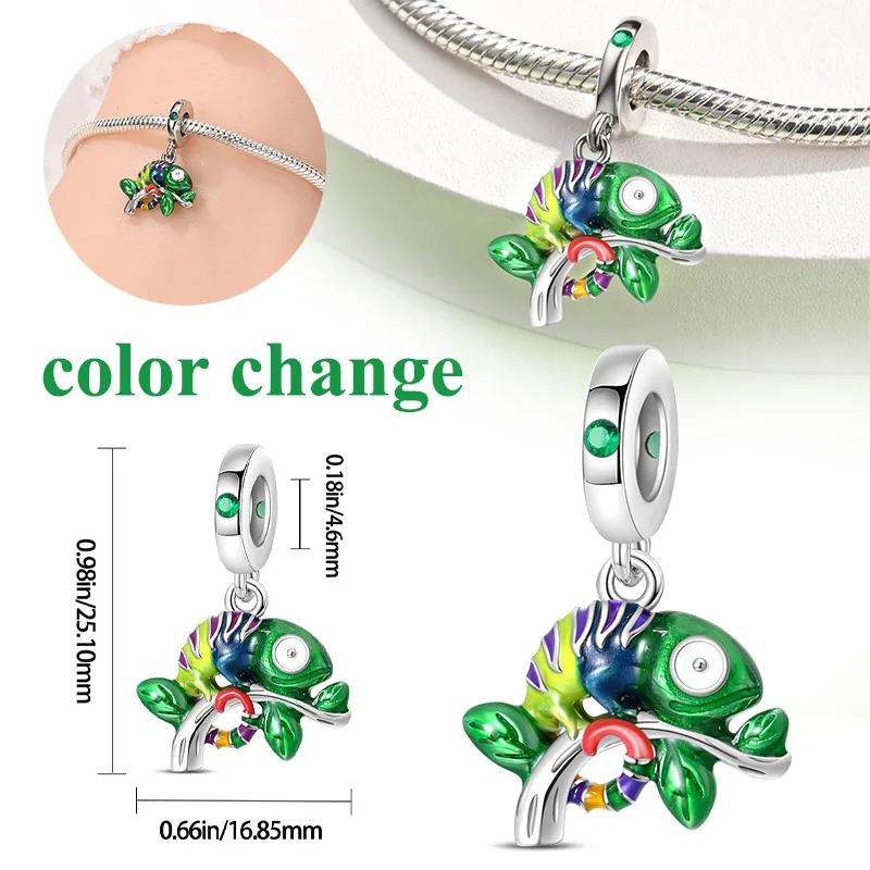 Copper Forest Chameleon Luminous Charm Pendant Beads Fit Pandora Original Bracelet For Women Fine Jewelry Making Gift