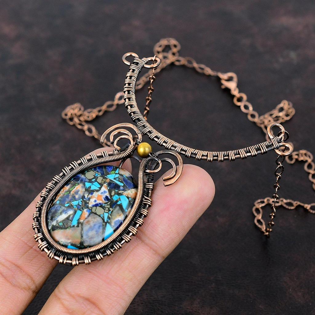 Copper Multi Turquoise Necklace Copper Wire Wrapped Gemstone Necklace Handmade Designer Jewelry Adjustable Necklace Copper Jewelry For Gift