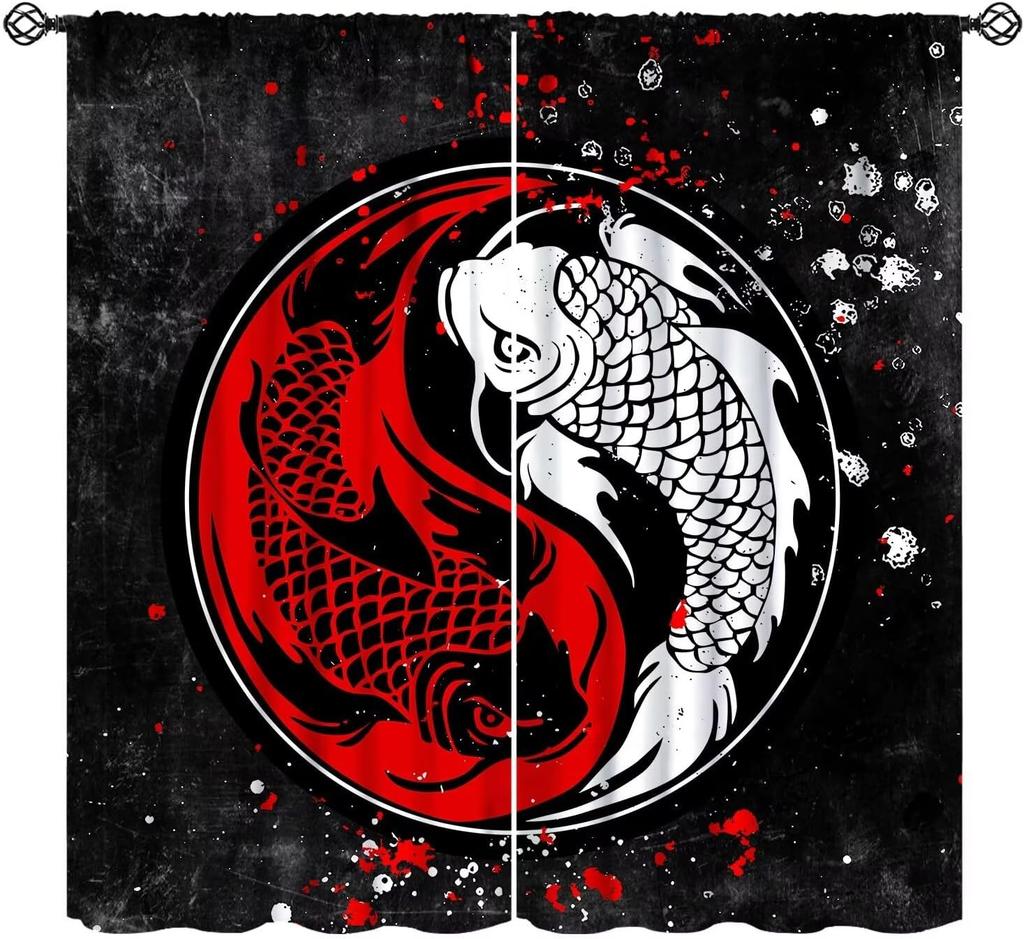 Pink Cherry Blossom Curtains Fantasy Anime Koi Fish Rod Pocket Blackout Window Drapes for Living Room Bedroom Kitchen Cafe Decor
