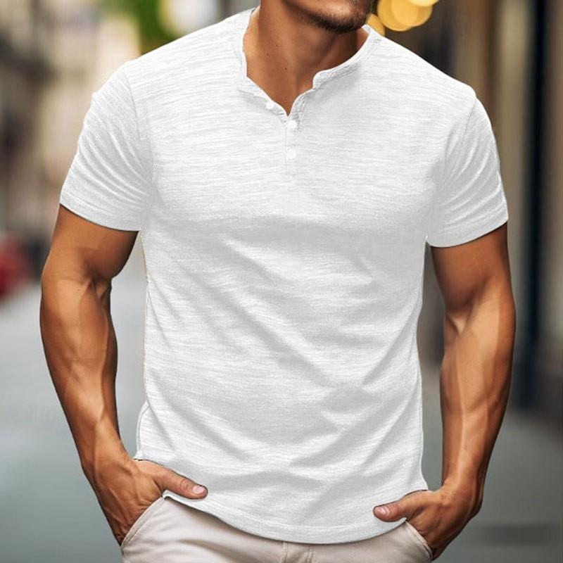 Мужская футболка-henley однотонная с коротким рукавом, приталенная, повседневная S
