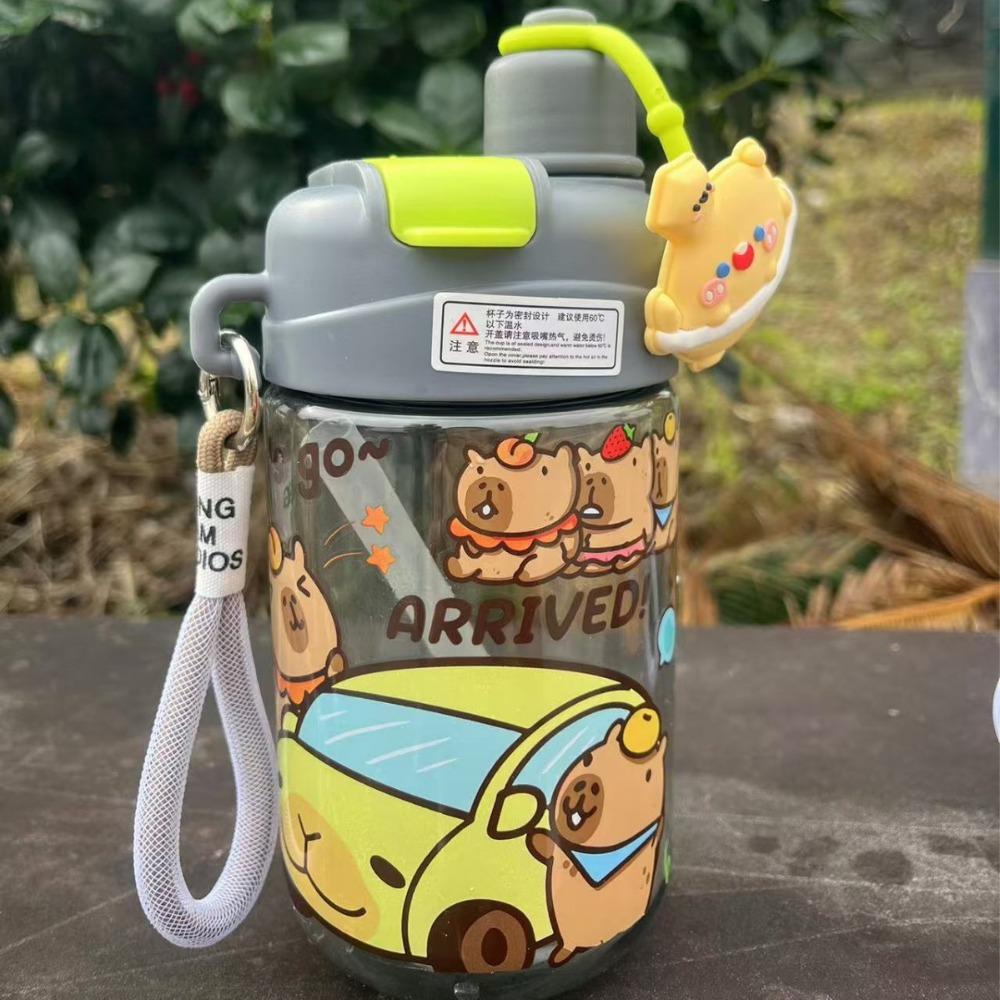 Cartoon Capybara Water Bottle 600ML Student Water Bottle Portable Double Drinking Cup  Summer