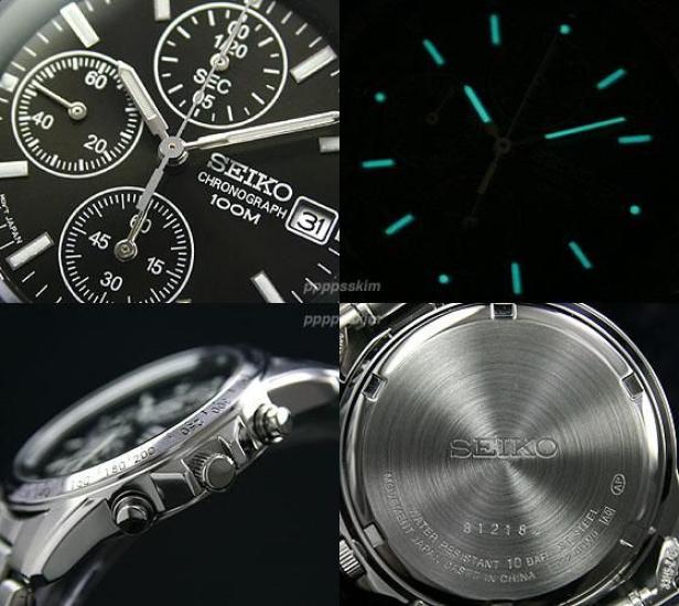 Seiko Herren-Chronographuhr SND367PC, Klassisches Schwarzes Zifferblatt, Quarzwerk mit 1/20-Sekunden-Präzision, Edelstahlarmband, 50m Wasserdicht, Authentisch JDM