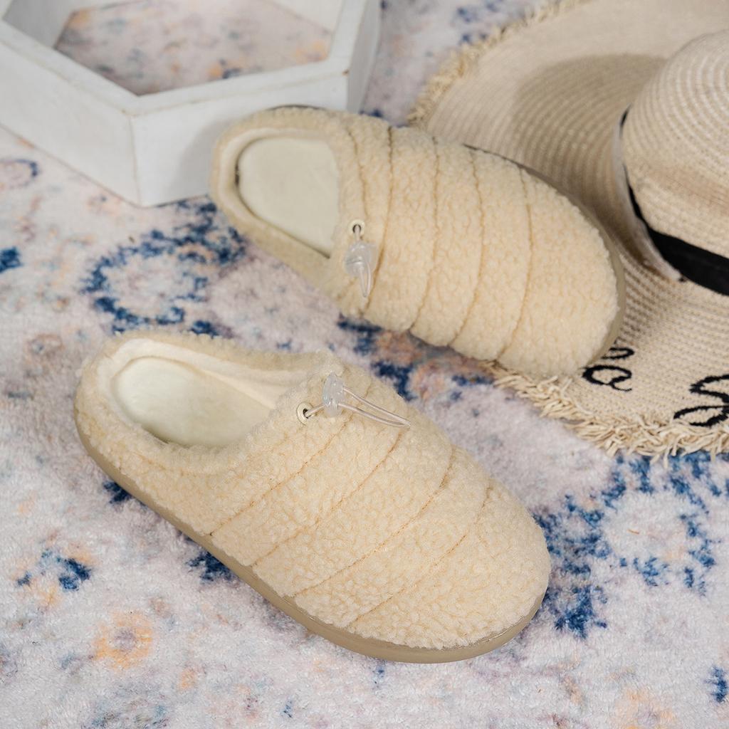 Explosive teddy rope buckle adjustable half-mop autumn and winter cotton shoes indoor cotton mop soft and comfortable warm slippers women