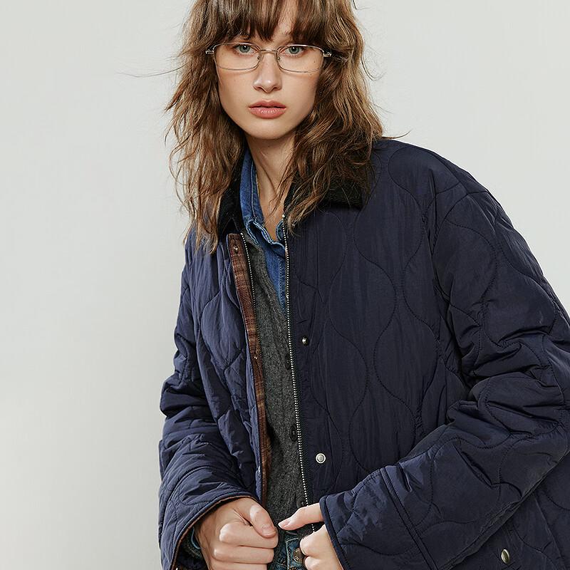 Chuyu Women's Loose Fit Corduroy Patchwork Plaid Padded Jacket