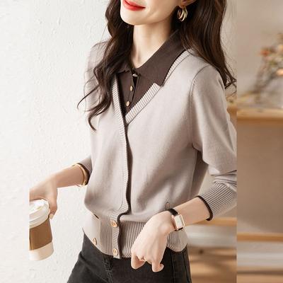 Suéter Elegante de Estilo Coreano para Mujer con Aspecto Asimétrico en Capas Top de Punto de Color Sólido con Retazos de Manga Larga
