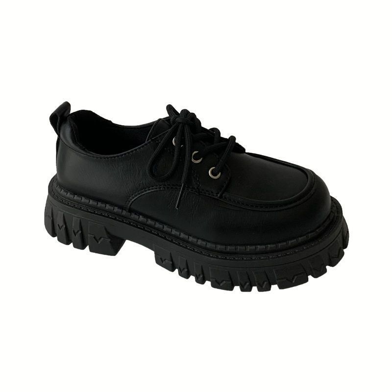 Black thick-soled heightening lace-up small leather shoes for women in autumn and winter 2025, new retro British versatile velvet single