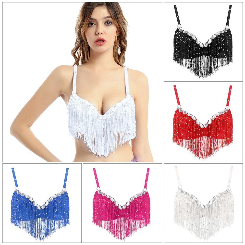 

Sequin Dance Wear Tassel Performance Top Show Costumes Belly Dance Bra Halter Bra