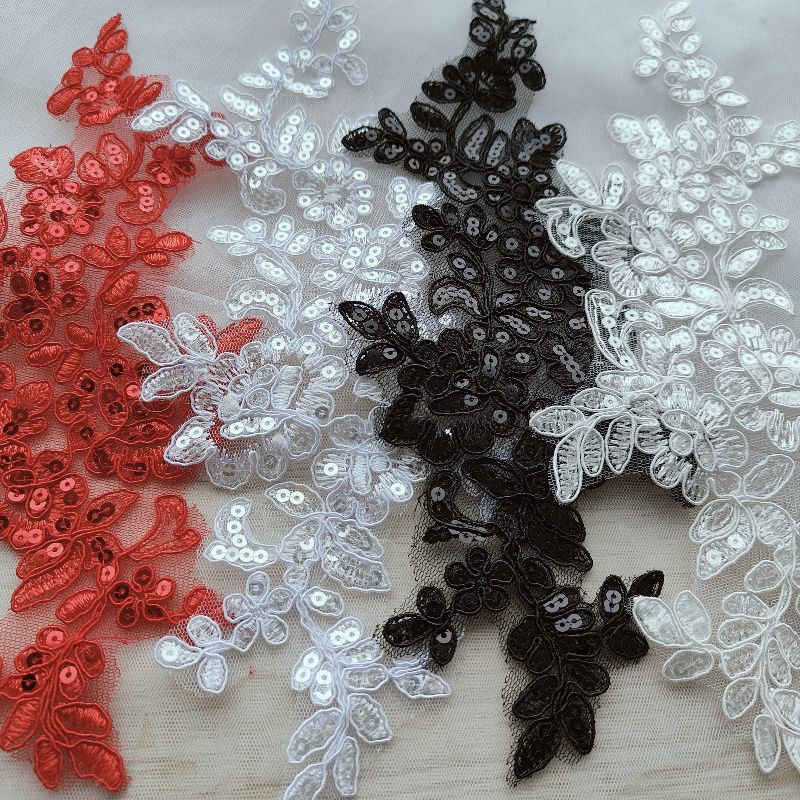 Embroidery On Float Bone Lace Flower Handmade Diy Bridal Jewelry Lace Accessories Wedding Dress Material Multi-Color Flower Stickers