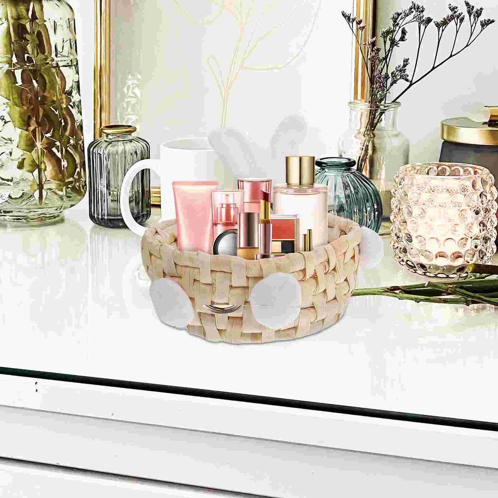 3 Pcs White Basket Rabbit Storage Nesting Bin Straw Sundries Woven Yellow Handmade