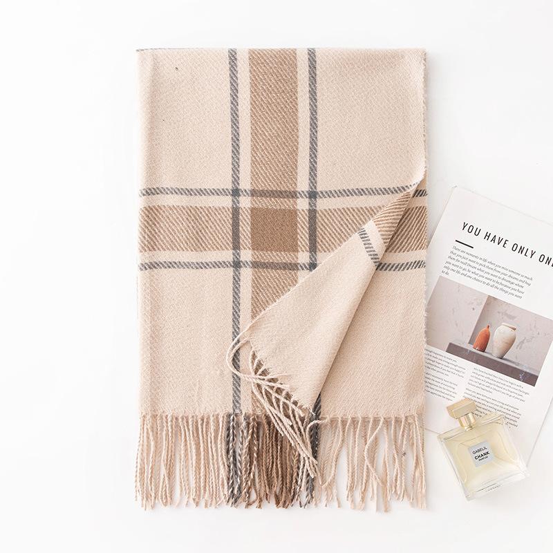 Imitation Cashmere Scarf for Women in Autumn and Winter New Warm Scarf with Large Square Lines Japanese and Korean Small Fresh Outer Shawl