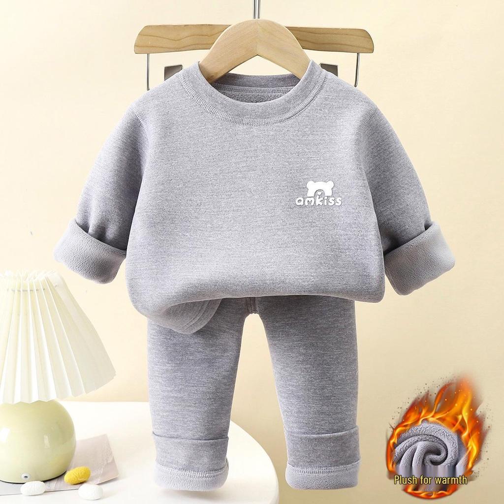Children's Fleece-Lined Orlon Pajama Set for Boys and Girls - Warm Autumn/Winter Wear