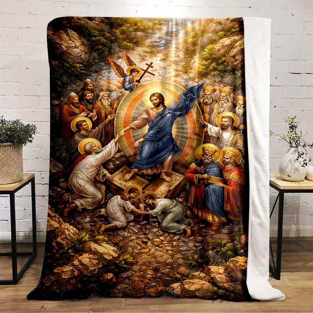 Religious Iconography with SaintsFlannel blanket for bedroom, living room, sofa, and nap