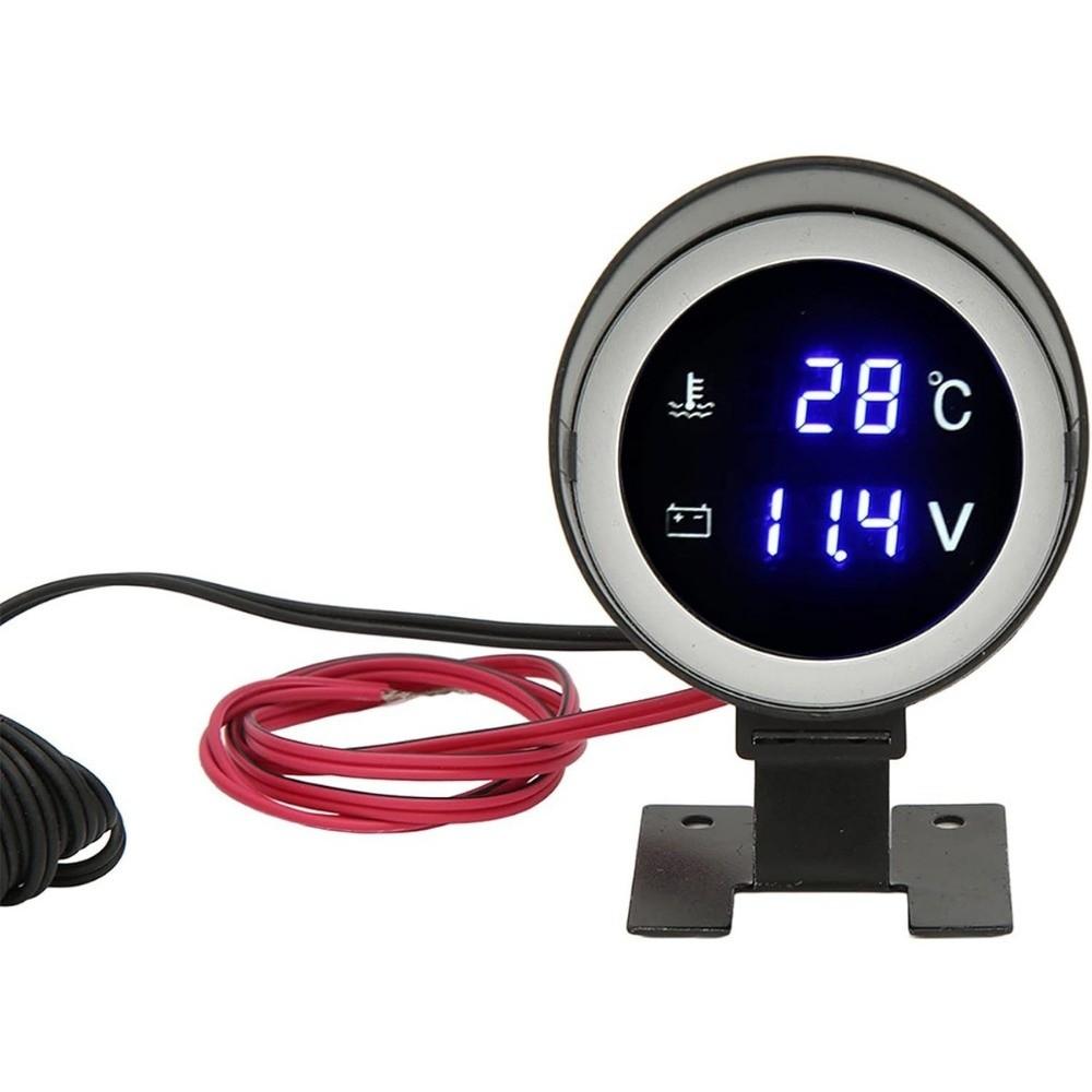 Round LCD Water Temperature Meter Digital Display LED Digital Temp Meter Voltmeter Gauge  Truck