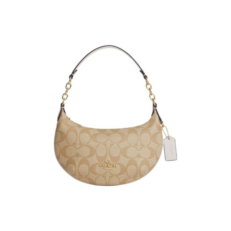 Coach Payton 21 Klassische Monogramm Reißverschluss PVC-Leder Halbmond Umhängetasche Damen Taschen Hell-Khaki CM273-IMDQC