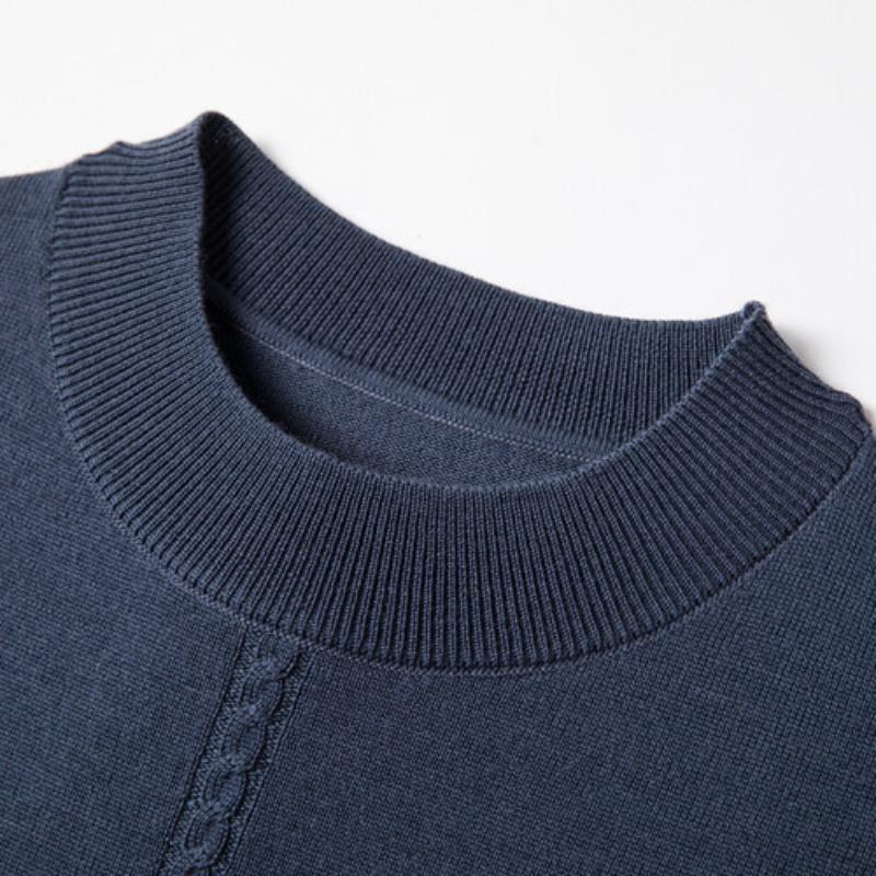 Neuer Wollpullover für Herren aus reiner Wolle, langärmelig, halbhoher Kragen, gestreifter Pullover mit Bodenbildung, Pullover mit Kammgarnmuster, Flut