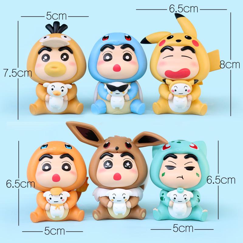 Creative Desktop Cartoon Shin-chan & Eevee Psyduck Figure Toy Ornament Gift