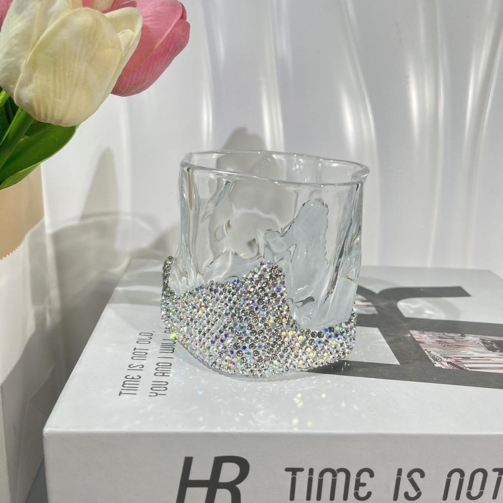 Sparkling Rhinestone Twisted Glass Water CupTransparent Glass Coffee Tea Mug Drink Dessert Breakfast Milk Cup Drinkware Beer Cup