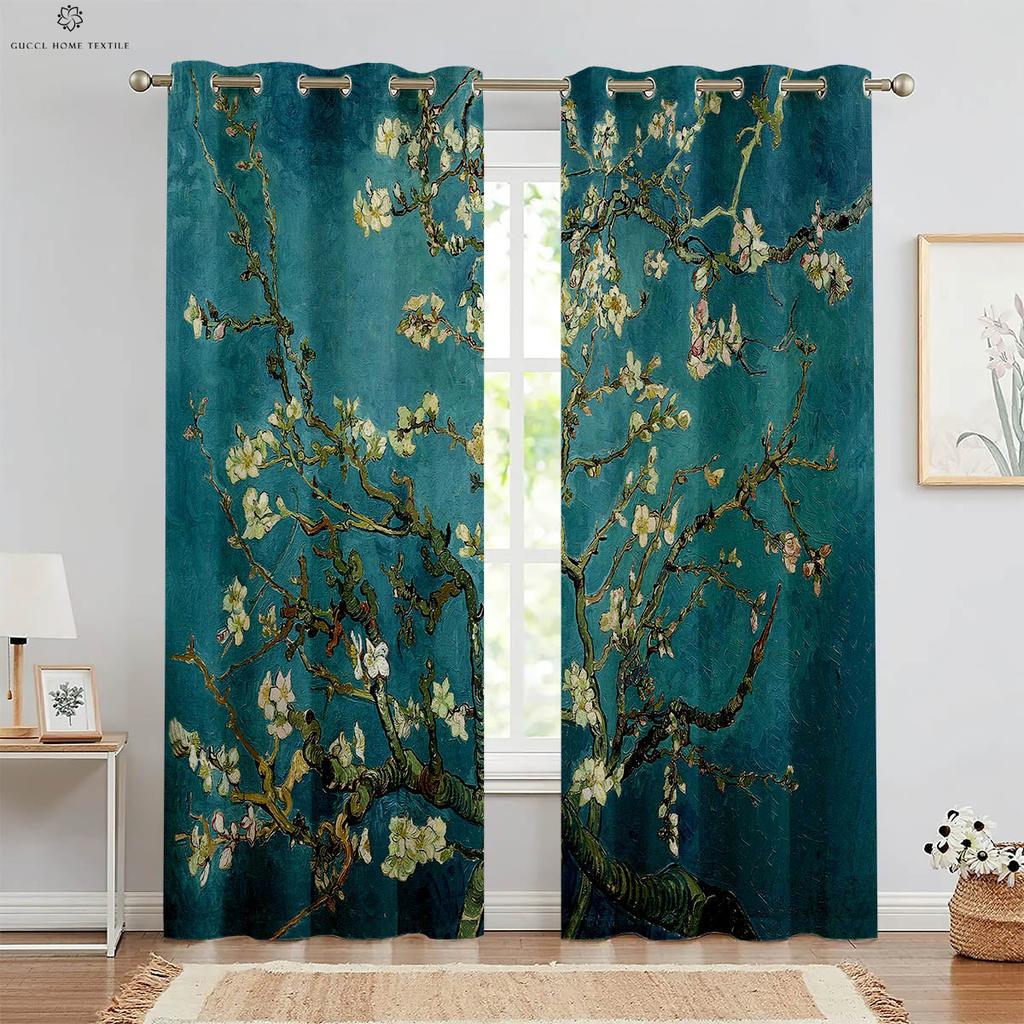 Landscape Oil Painting Decorative Curtain, 3D Printing Curtain, Studio Dormitory Bedroom Living Room, Easy To Wash and Maintain