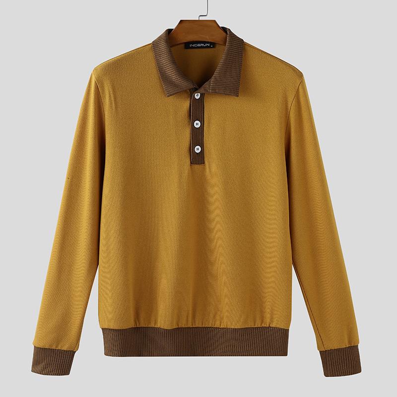 

INCERUN Осень Мужские Топы Пуловеры Повседневные Свободные С Длинным Рукавом С Лацканами Трикотажные Лоскутные 2XL