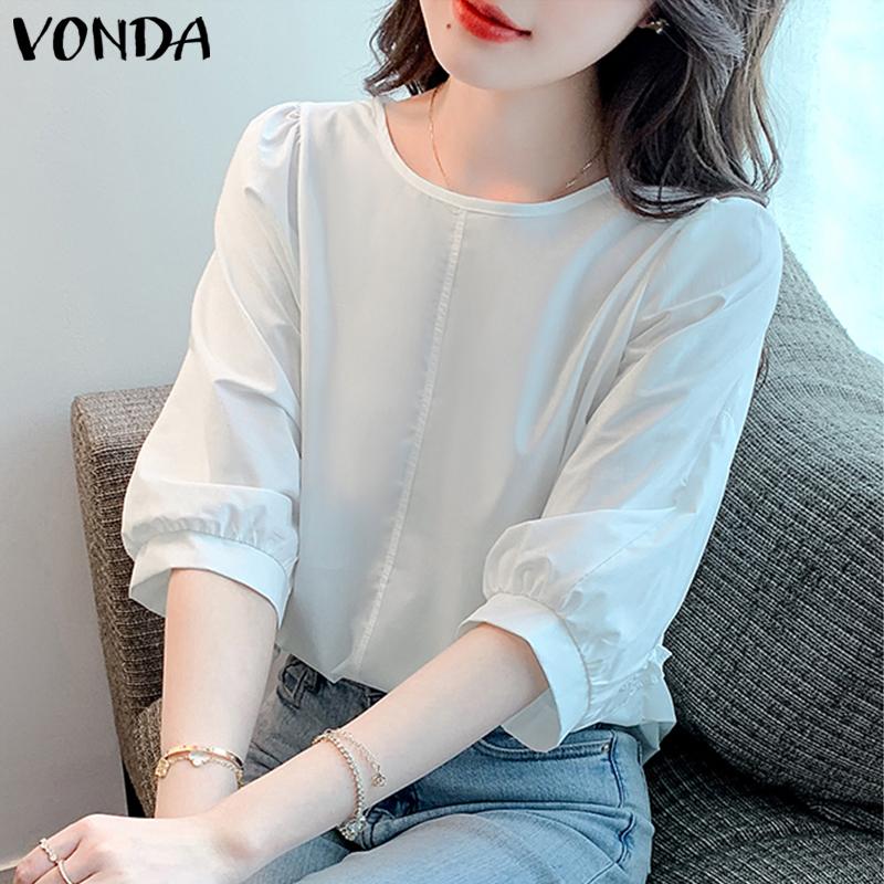 

VONDA Летняя женская блузка с рукавами-фонариками и круглым вырезом, свободная