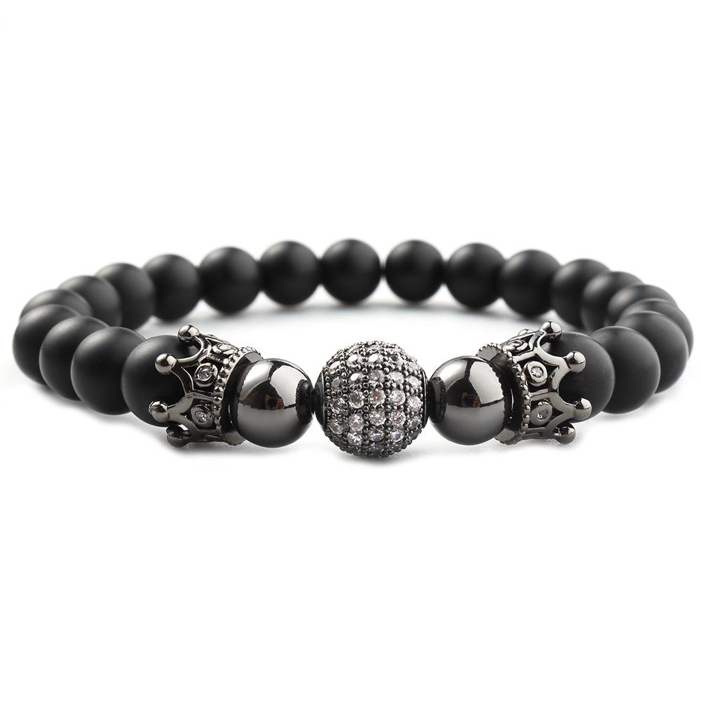 Micro-Inlaid Zirconia Crown Bracelet with Frosted Copper Prayer Beads