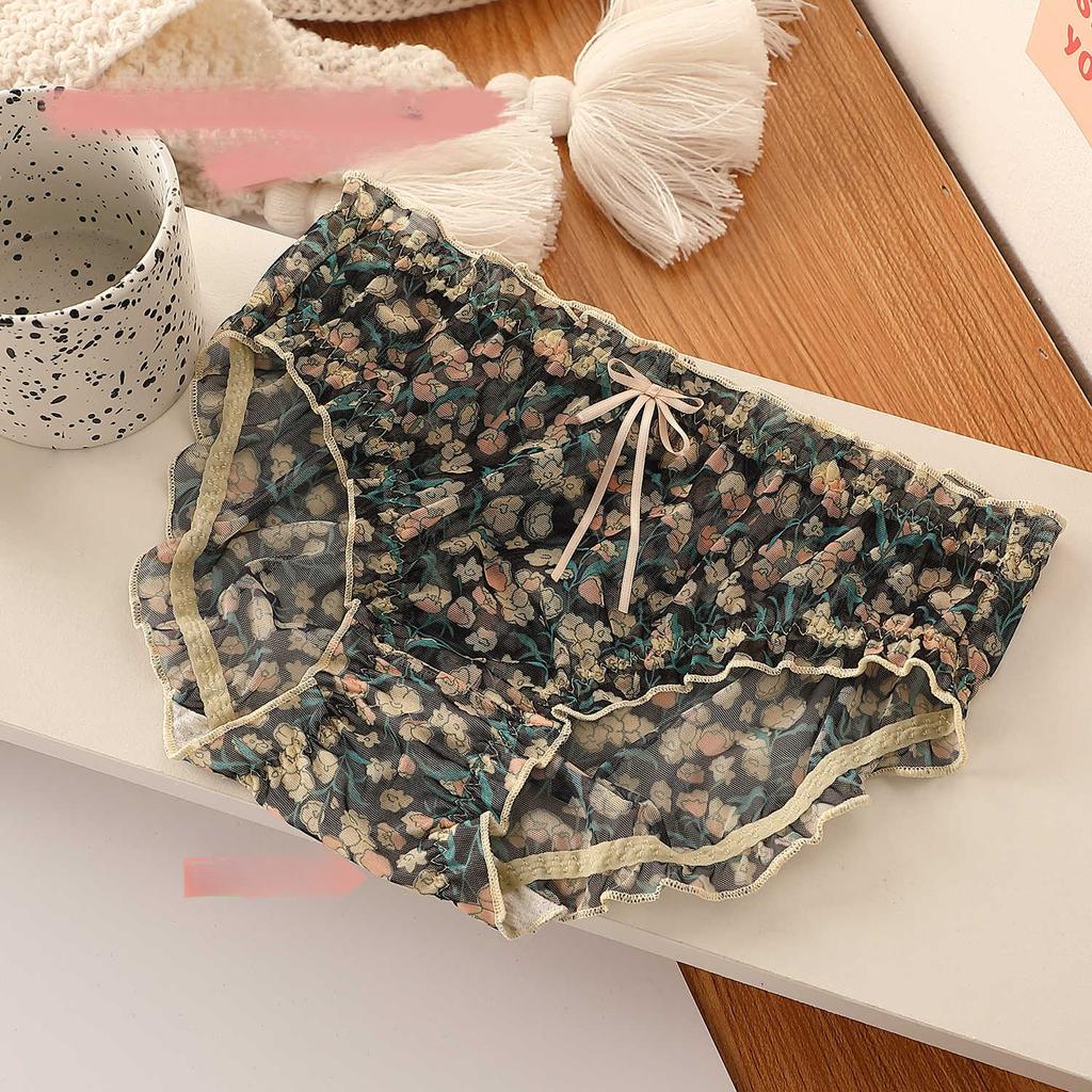 Pure Desire Lace Mesh Small Floral Panties Sexy Sweet Breathable Mid Waist Triangle Women’s Panties