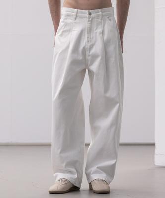 Dekkoloso Washed Cotton One-Pleat Wide Pants [White]